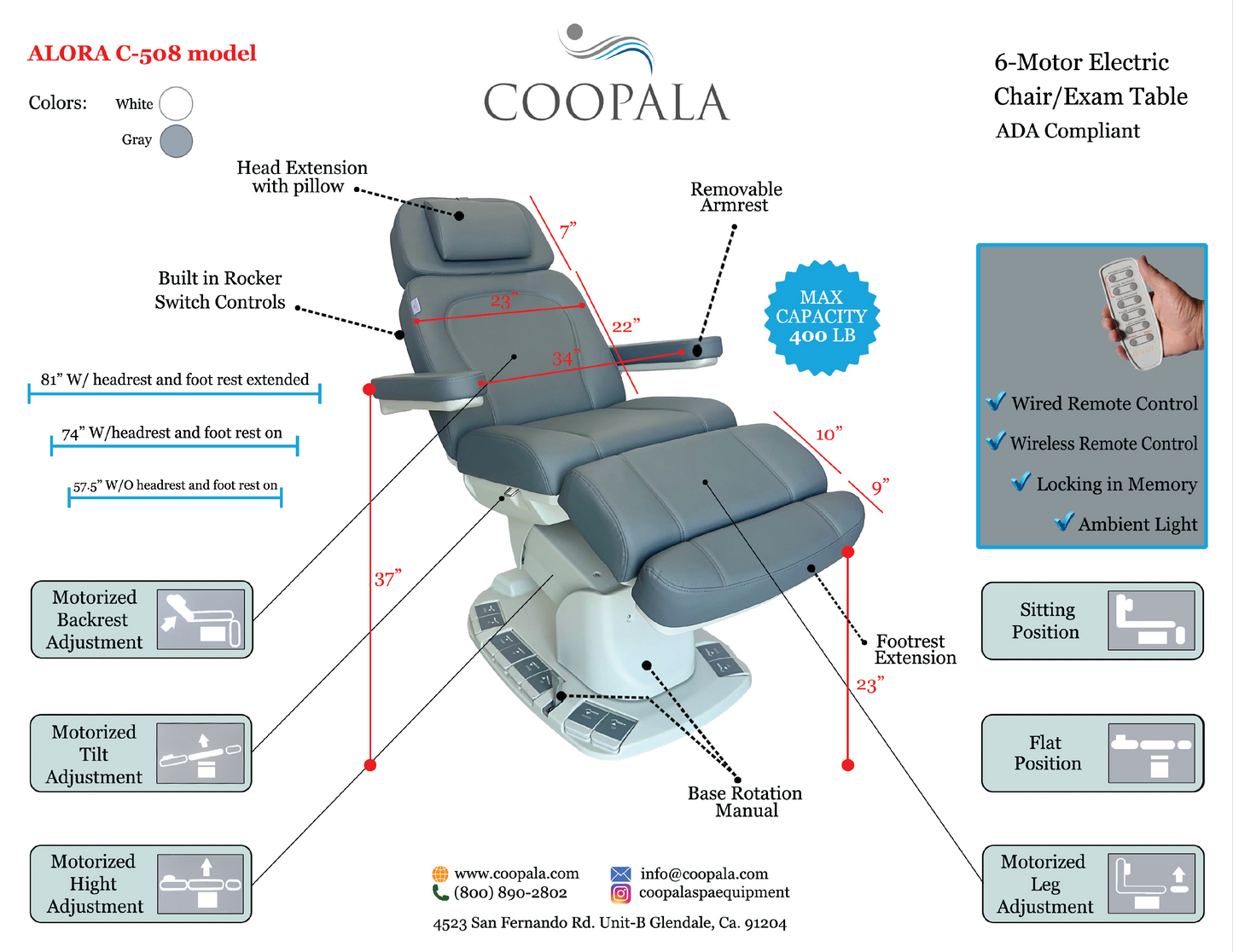 New Coopala’s ALORA C-508 model Electric Chair/Exam Table