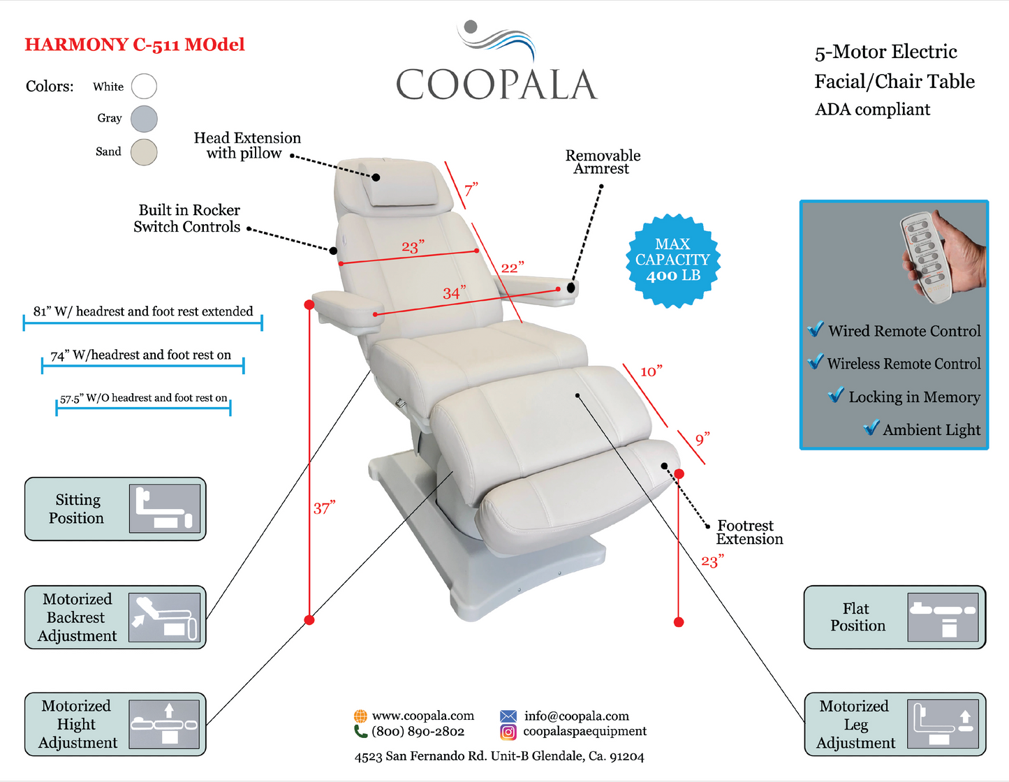 New Coopala’s HARMONY C-511 model Electric Facial chair/table