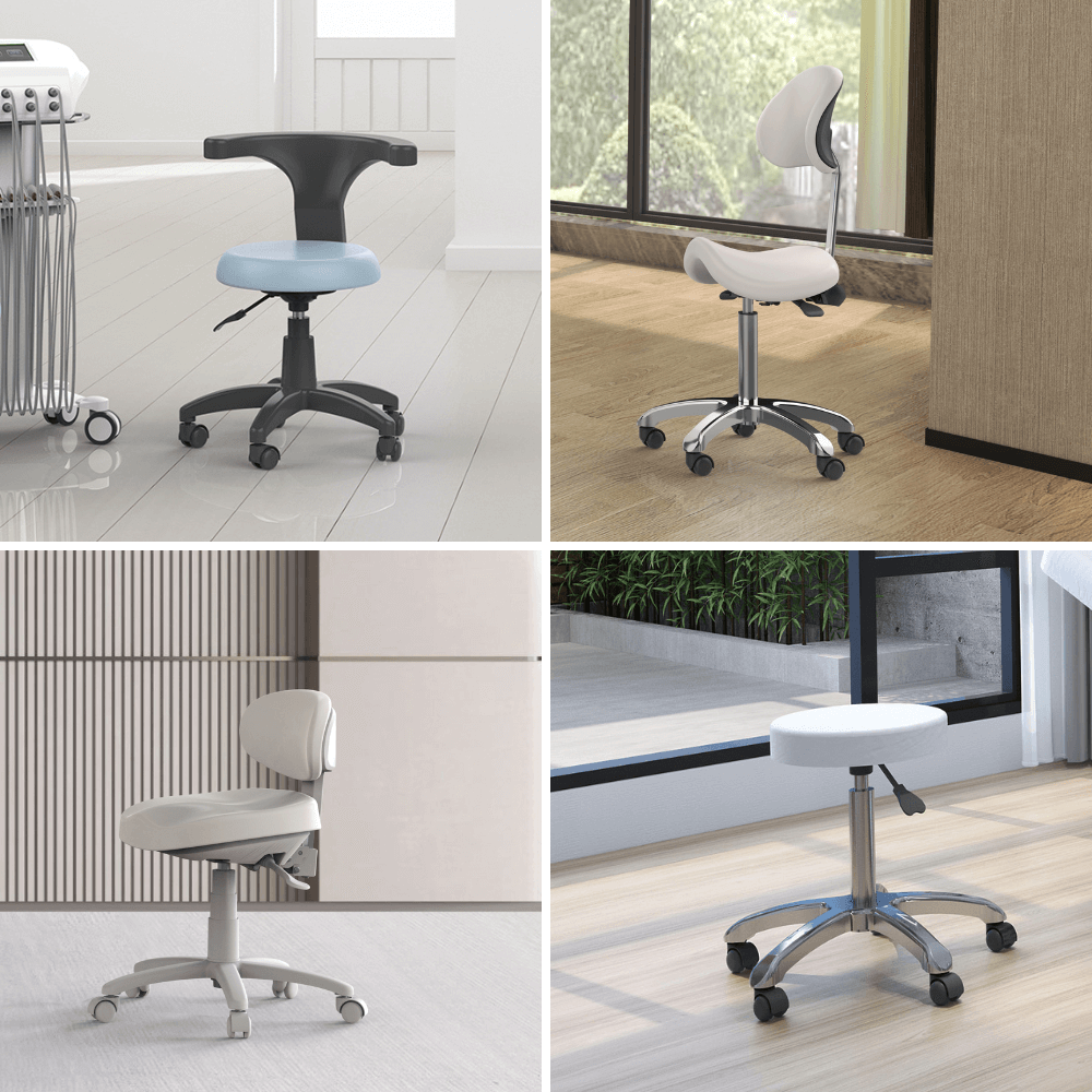 Four different squares showing different spa stool styles