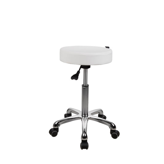 Therapist Button Stool White Adjustable Height Mid