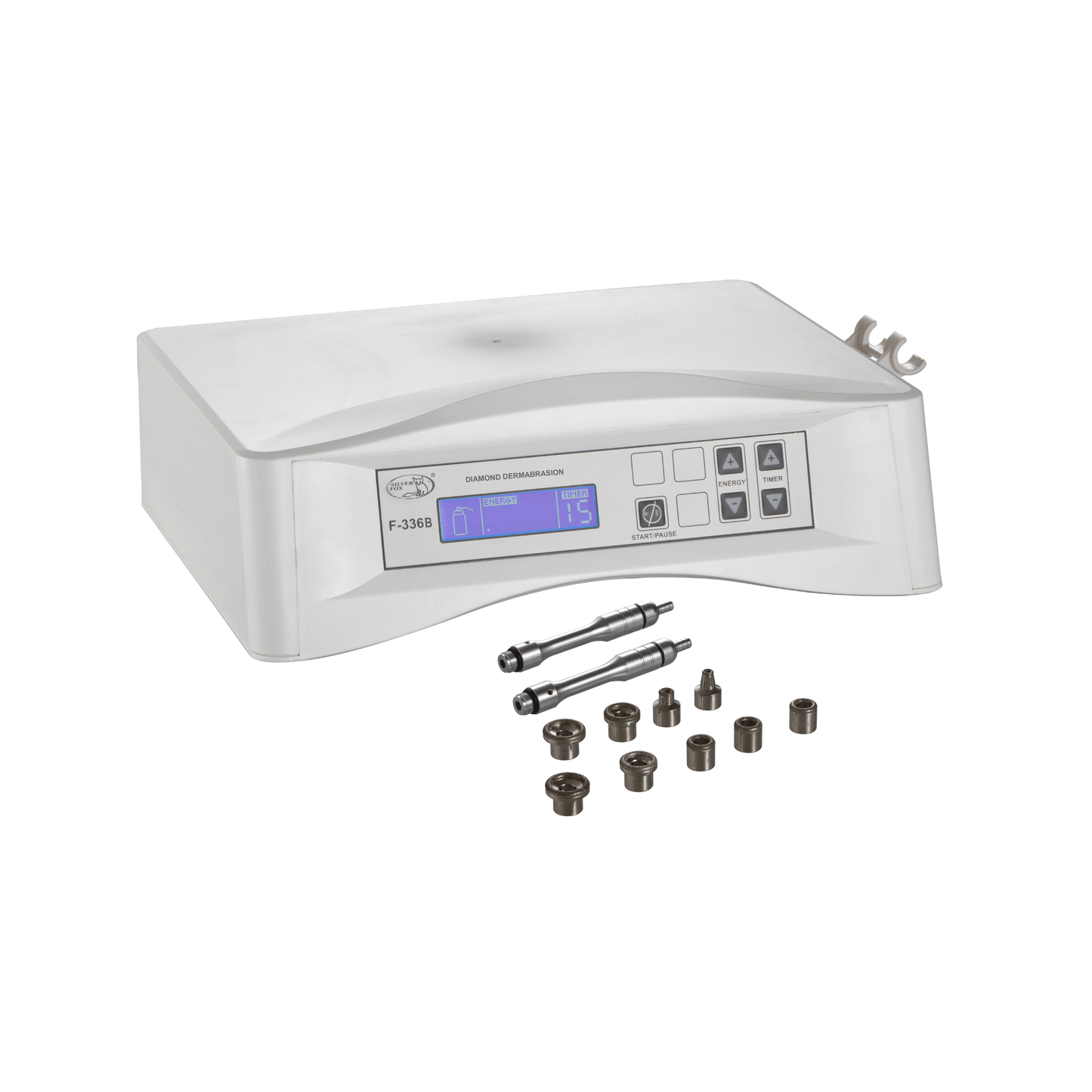 Silverfox F-336B diamond-dermabrasion instrument with nine diamond Heads