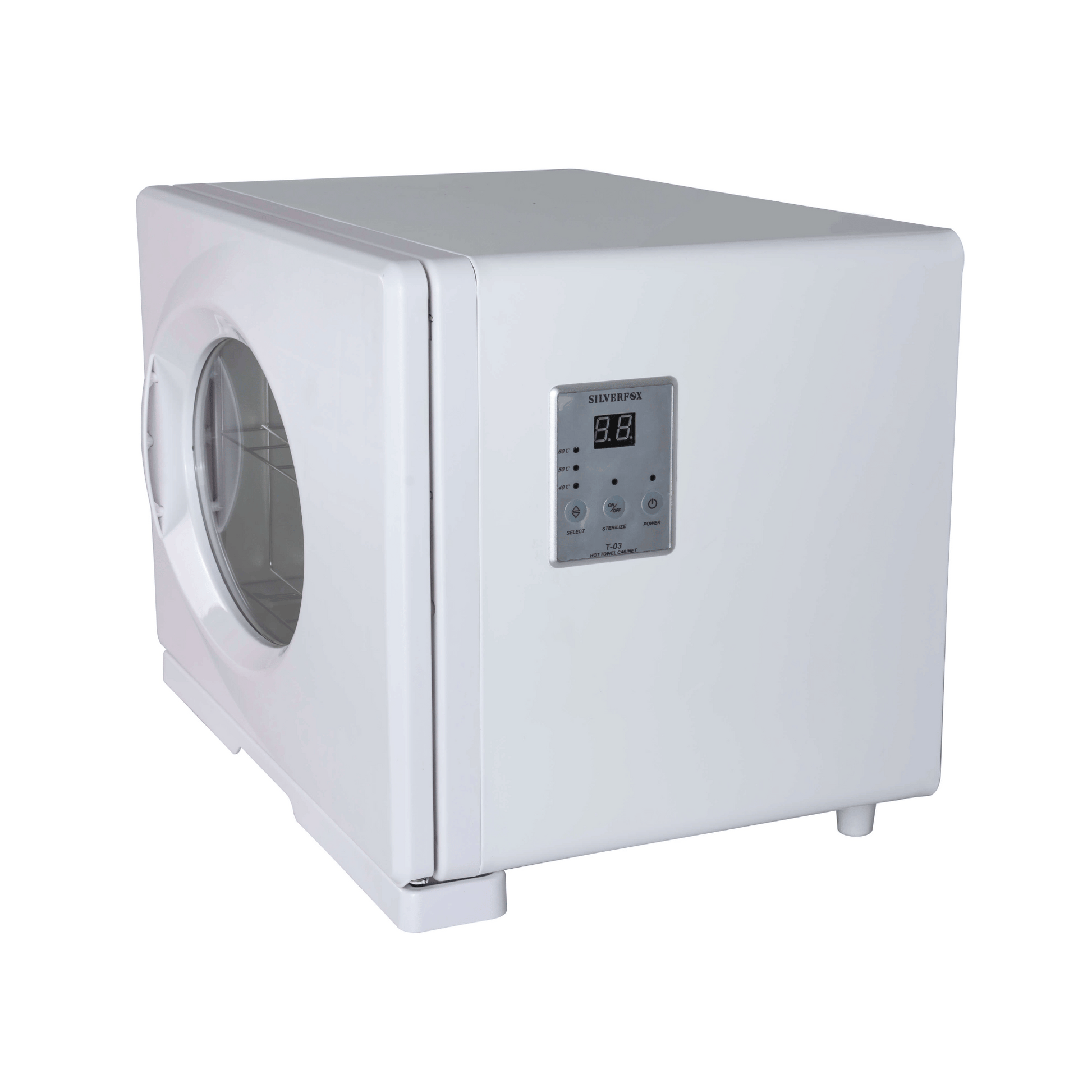 Bask Large Metal Towel Warmer with UV Lamp - 24 Towel Capacity Operating side view